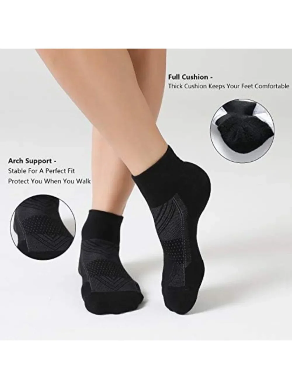 6 Pairs Women's Cushioned Running Ankle Socks - Athletic Sport Socks for Comfort